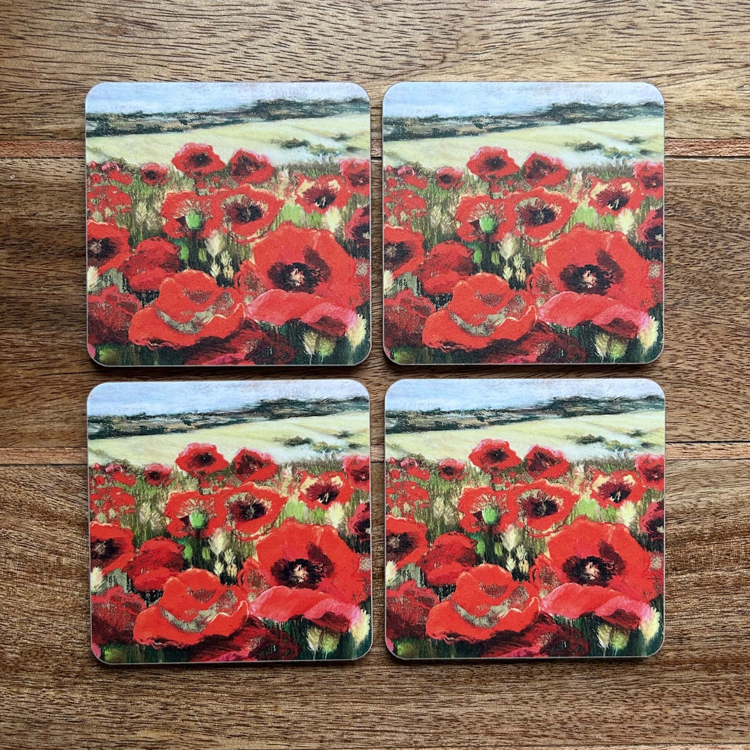 GIFT PACK Red Poppies Coasters x4