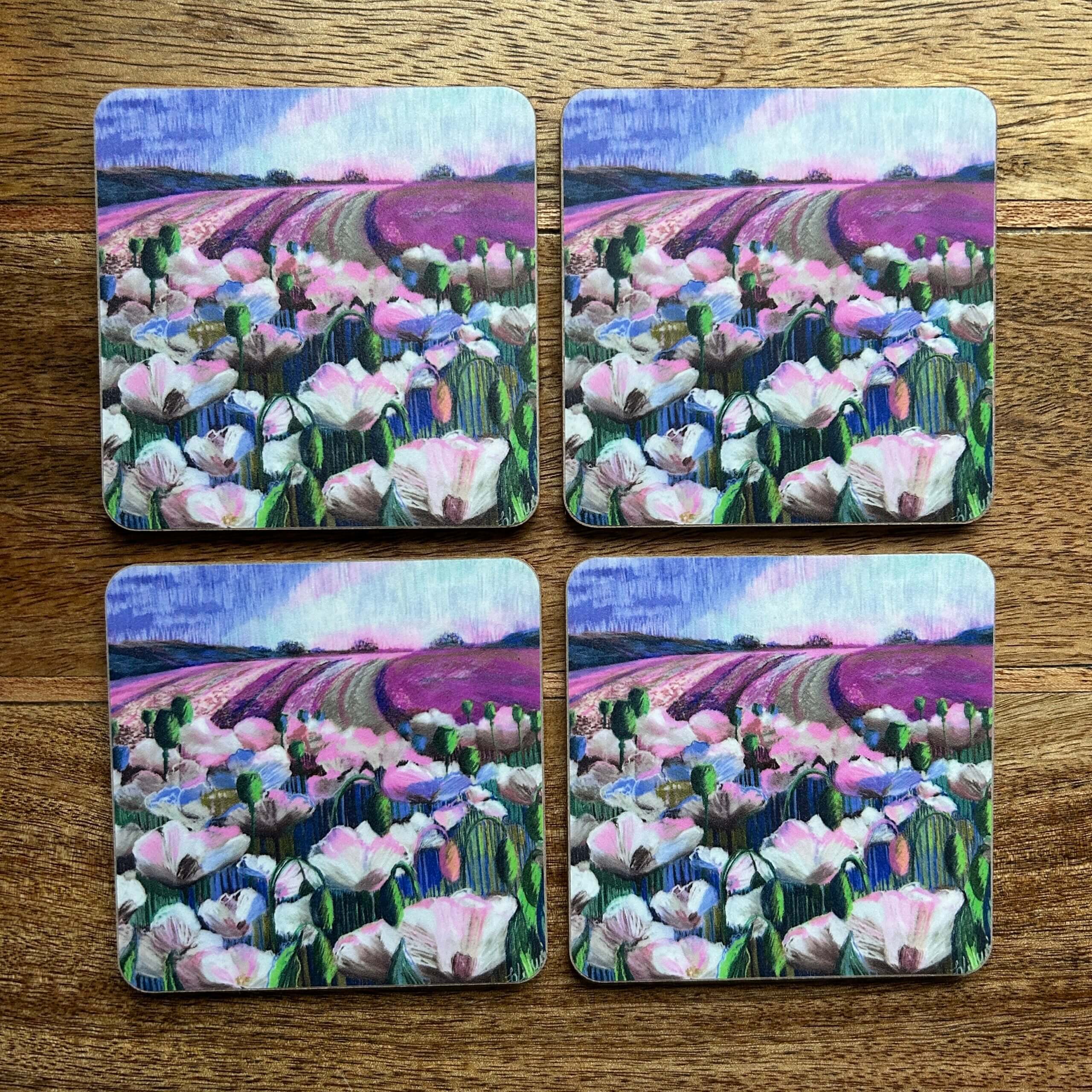 GIFT PACK Pink Poppies Coasters x4